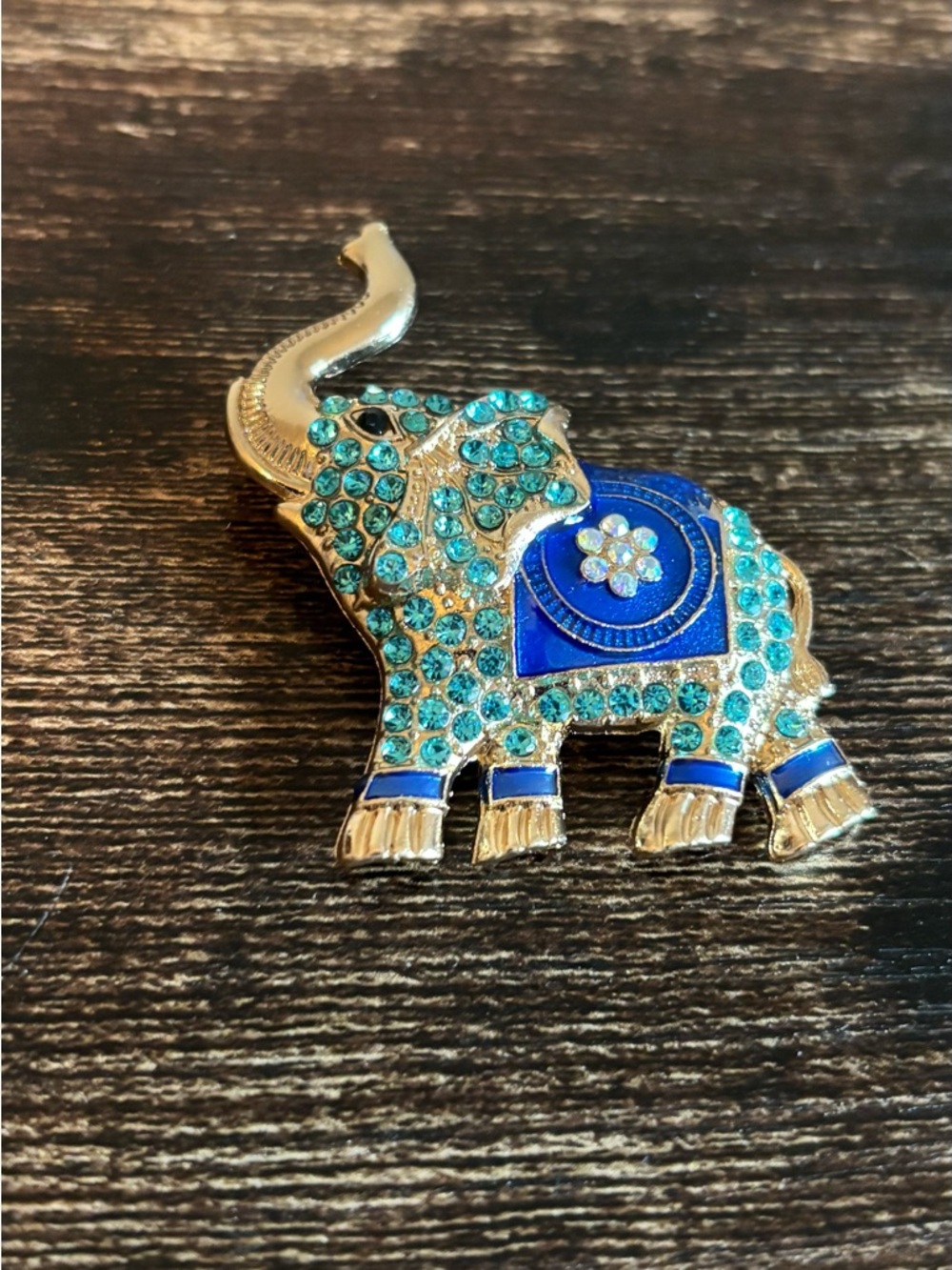 Mint Blue and Teal Elephant Brooch